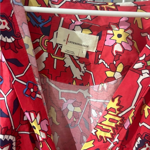 ANTHROPOLOGIE Somerset Maxi Dress Cotton Poplin Bright Red Floral Sz L - Picture 2 of 3